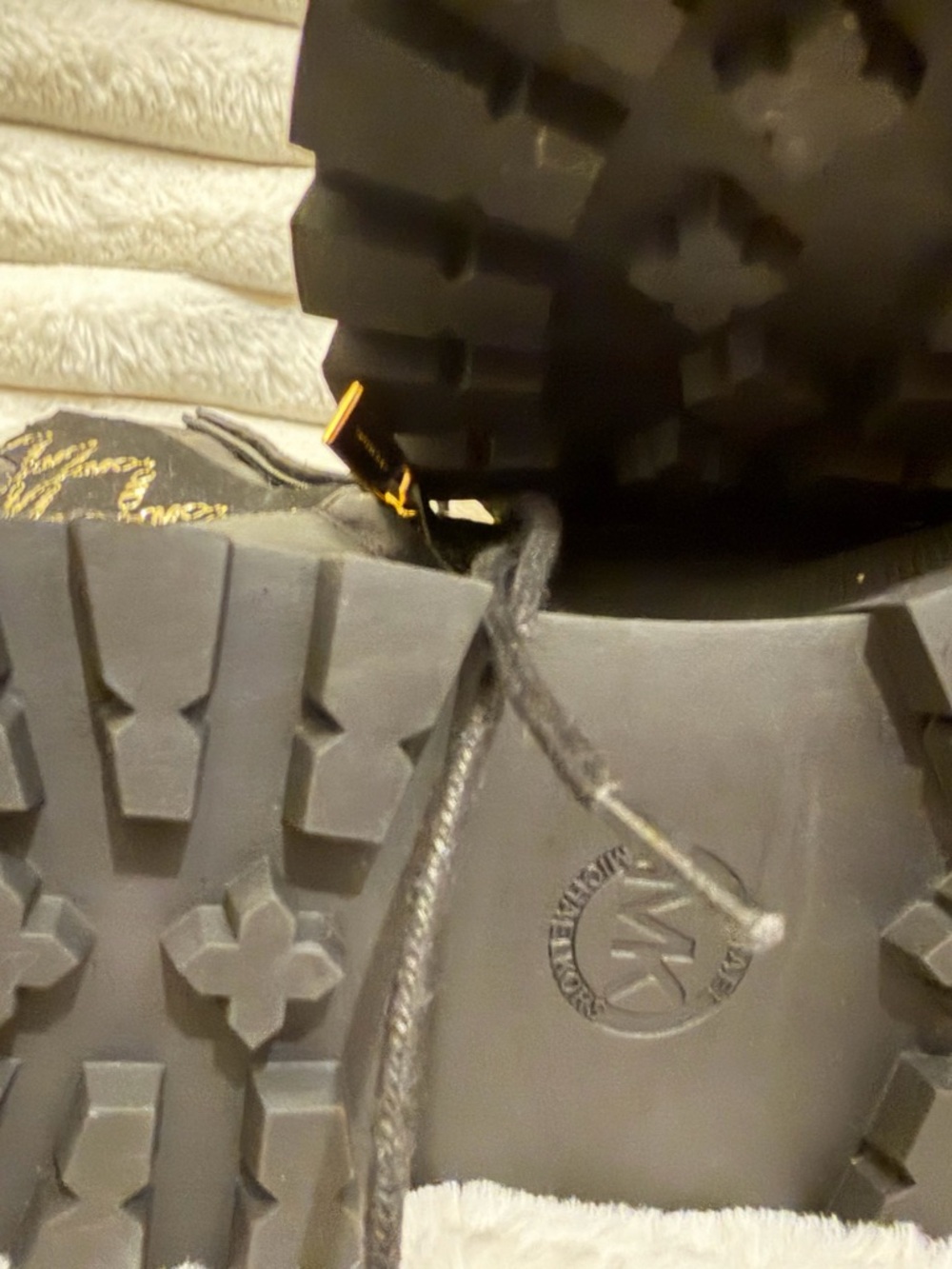 Michael Kors Black Platform Lace-Up Logo Combat Boots with Gold Accents - Picture 6 of 6
